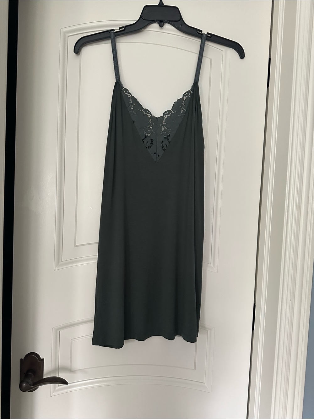 Eberjey Dark Gray/Green Lace-Trim Slip Chemise